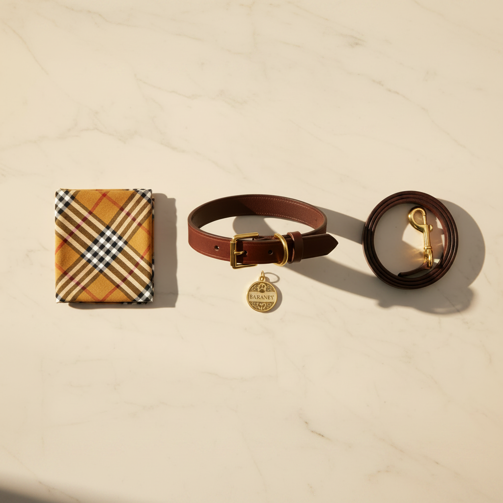 Flat Lay Hero — Luxury Leather Pet Accessories